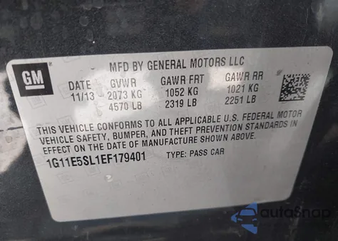 2014 Chevrolet Malibu 2Lt from USA, damaged, VIN 1G11E5SL1EF179401